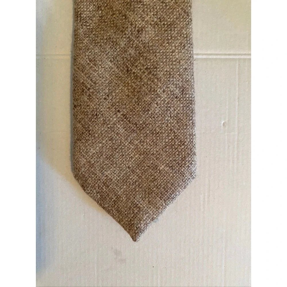 Partridge of Redditch England Mens Tan Brown Tweed Wool Blend Necktie 3.25 Inch